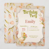 Cute Duck Floral Watercolor Birthday Party Invitat 招待状 (正面/裏面)