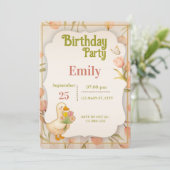 Cute Duck Floral Watercolor Birthday Party Invitat 招待状 (スタンド正面)
