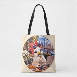 Cute Duck Girl in New York Cafe Travel Tote Bag トートバッグ