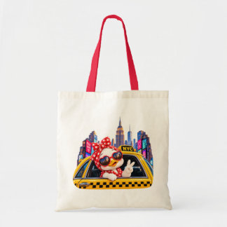 Cute Duck Girl in New York Taxi Travel Sticker トートバッグ