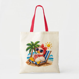 Cute Duck Girl on Beach Vacation Summer Illustrati トートバッグ