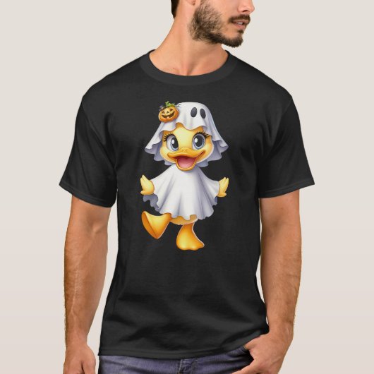 Cute Duck In Halloween Ghost Costume Tシャツ (正面)