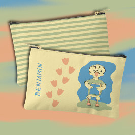 Cute Duck Nerd with Book Kid Yellow Pencil Pouch  アクセサリーポーチ