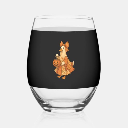 Cute Duck Patchwork Halloween Party ステムなしワイングラス (正面)