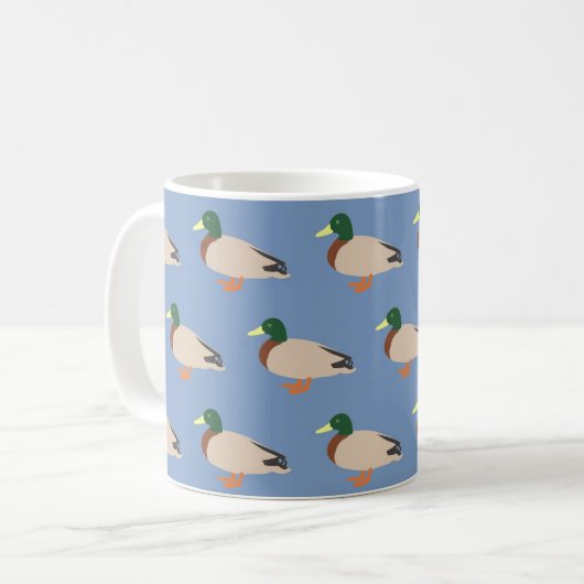 Cute Duck Pattern on Blue コーヒーマグカップ (正面左)