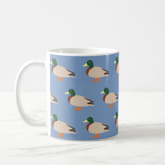Cute Duck Pattern on Blue コーヒーマグカップ (左)