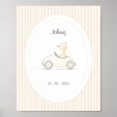 Cute Duck Race Car Nursery Name Date Poster ポスター (正面)