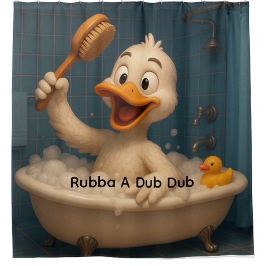 Cute Duck Shower Curtain – Editable Text, 71"x71" シャワーカーテン (正面)