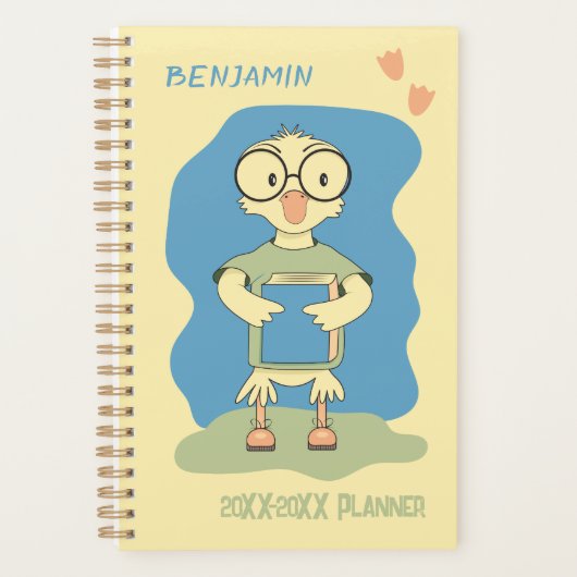 Cute Duck with Book Kid Yellow Academic Planner プランナー手帳 (正面)