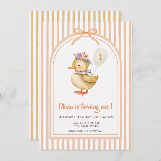 Cute Duckling Birthday Party Invitation 招待状 (正面/裏面)