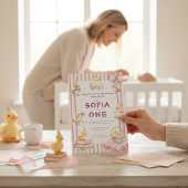 Cute Duckling First Birthday Invitation 招待状