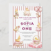 Cute Duckling First Birthday Invitation 招待状 (正面)