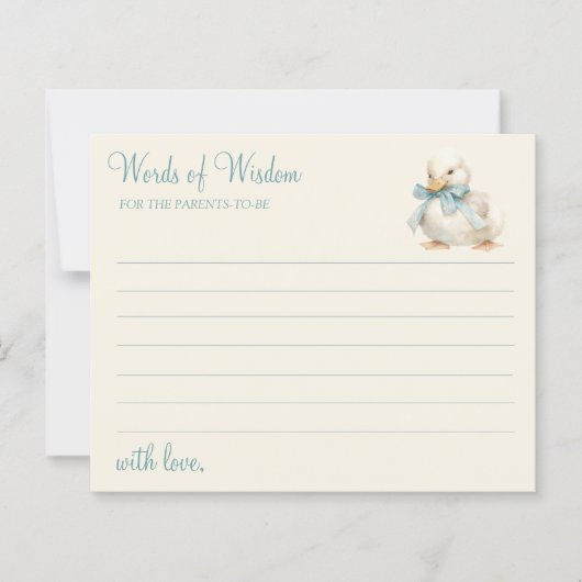 Cute Duckling with Ribbon Baby Shower Advice Card (正面)