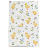 Cute Ducklings and Wildflowers Pattern ミディアムペーパーバッグ (正面)