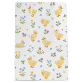 Cute Ducklings and Wildflowers Pattern ミディアムペーパーバッグ (裏面)