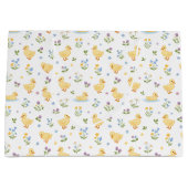 Cute Ducklings and Wildflowers Pattern ラージペーパーバッグ (正面)