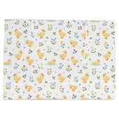 Cute Ducklings and Wildflowers Pattern ラージペーパーバッグ (裏面)