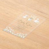 Cute Ducks & Daisies Baby Shower アクリル招待状 (レイダウン)