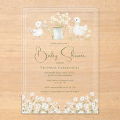 Cute Ducks & Daisies Baby Shower アクリル招待状 (正面)