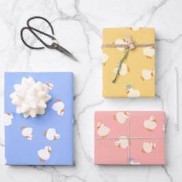 Cute Ducks Set Of 3 Baby Shower ラッピングペーパーシート
