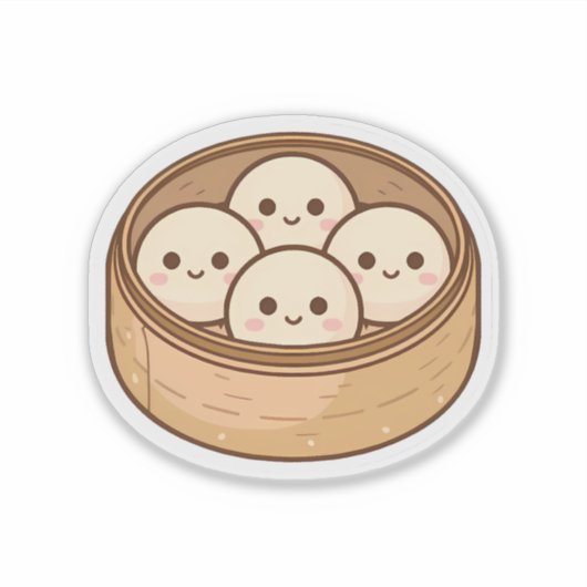 Cute Dumpling Squad Sticker – Kawaii Bamboo Steame シール (正面)