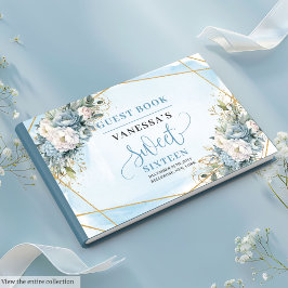 Cute Dusty Blue White Peonies Sweet Sixteen 16th ゲストブック