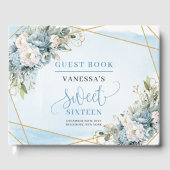 Cute Dusty Blue White Peonies Sweet Sixteen 16th ゲストブック (正面)