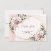 Cute Dusty Pink Floral Eucalyptus Thank You Card サンキューカード (正面)