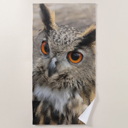 Cute eagle owl ビーチタオル (正面)