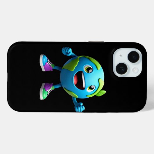 Cute Earth Cartoon iPhone 15 Case – Fun Eco Case-Mate iPhoneケース (裏面 (横))