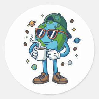 Cute Earth Day 2026 Coffee Sticker ラウンドシール