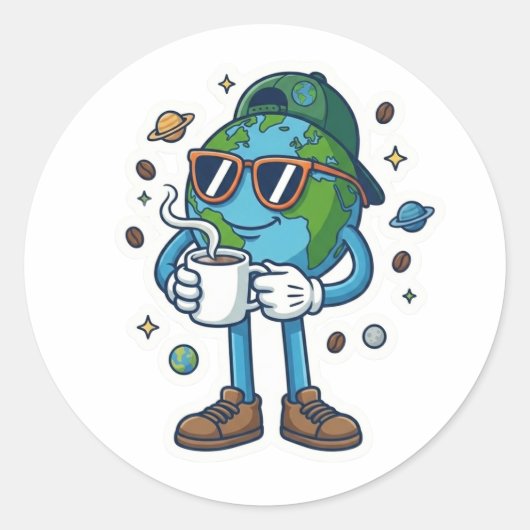 Cute Earth Day 2026 Coffee Sticker ラウンドシール (正面)