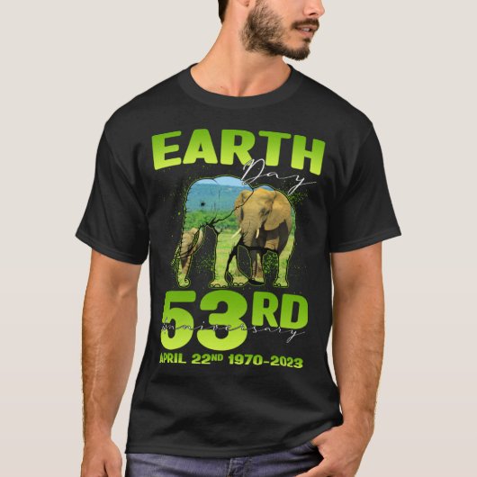 Cute Earth Day 53rd Anniversary Silhouette Of Elep Tシャツ (正面)