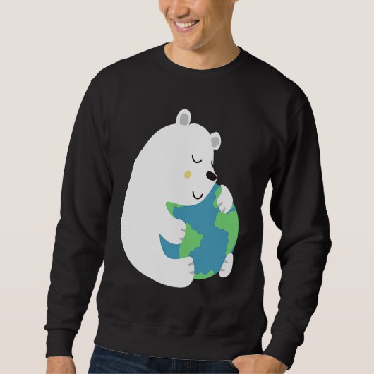 Cute Earth Day  Polar Bear Embracing Mother Earth スウェットシャツ (正面)