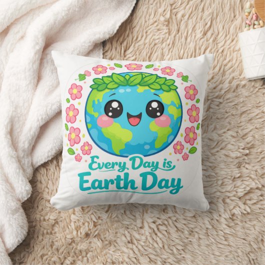 Cute Earth Day Throw Pillow クッション (ブランケット)