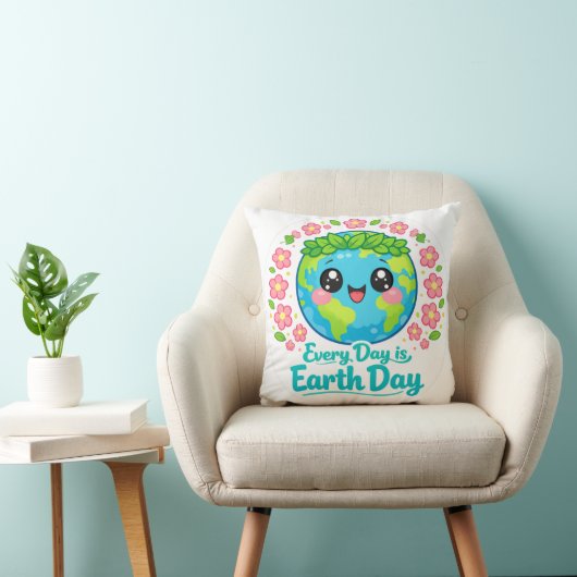 Cute Earth Day Throw Pillow クッション (椅子)