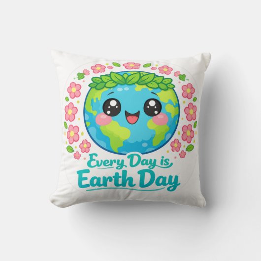 Cute Earth Day Throw Pillow クッション (正面)