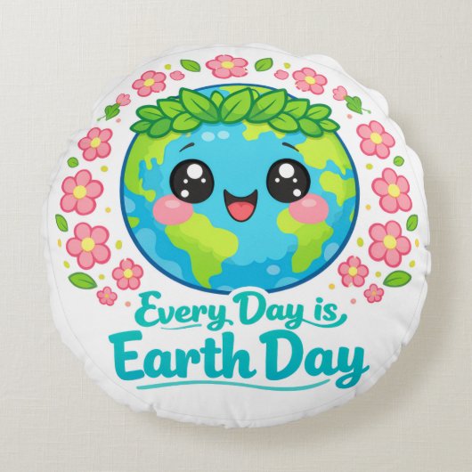 Cute Earth Day Throw Pillow ラウンドクッション (正面)
