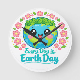 Cute Earth Day Wall Clock ラウンド壁時計