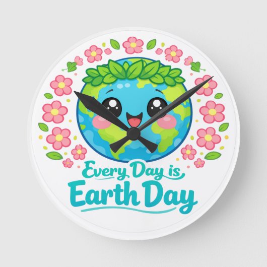 Cute Earth Day Wall Clock ラウンド壁時計 (正面)