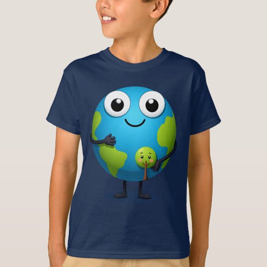 Cute Earth Tree Hugger Tee for Boys Organic Tシャツ (正面)