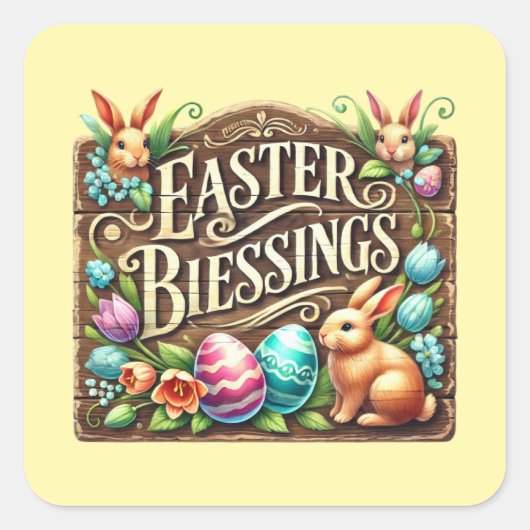 Cute Easter Blessings word art  スクエアシール (正面)