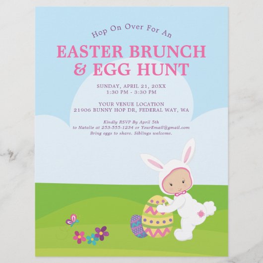 Cute Easter Brunch Egg Hunt Party Flyer チラシ (正面)