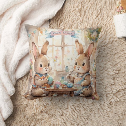 Cute Easter Bunnies & Eggs  クッション (ブランケット)