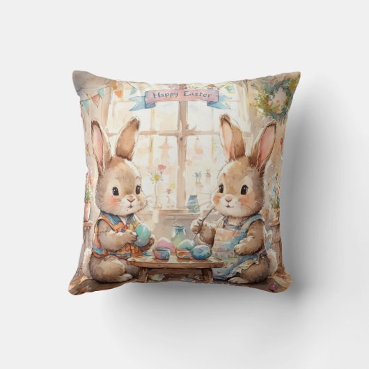 Cute Easter Bunnies & Eggs  クッション (裏面)