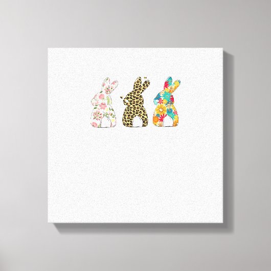 Cute Easter Bunnies Leopard Bunny and Flower Bunni キャンバスプリント (正面)