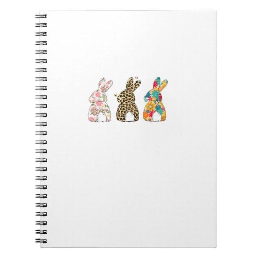 Cute Easter Bunnies Leopard Bunny and Flower Bunni ノートブック (正面)