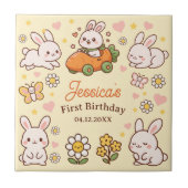 Cute Easter Bunnies Whimsical 1st Birthday タイル (正面)