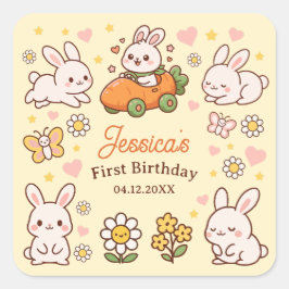 Cute Easter Bunnies Whimsical 1st Birthday Party スクエアシール