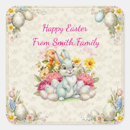 Cute Easter bunny  スクエアシール (正面)